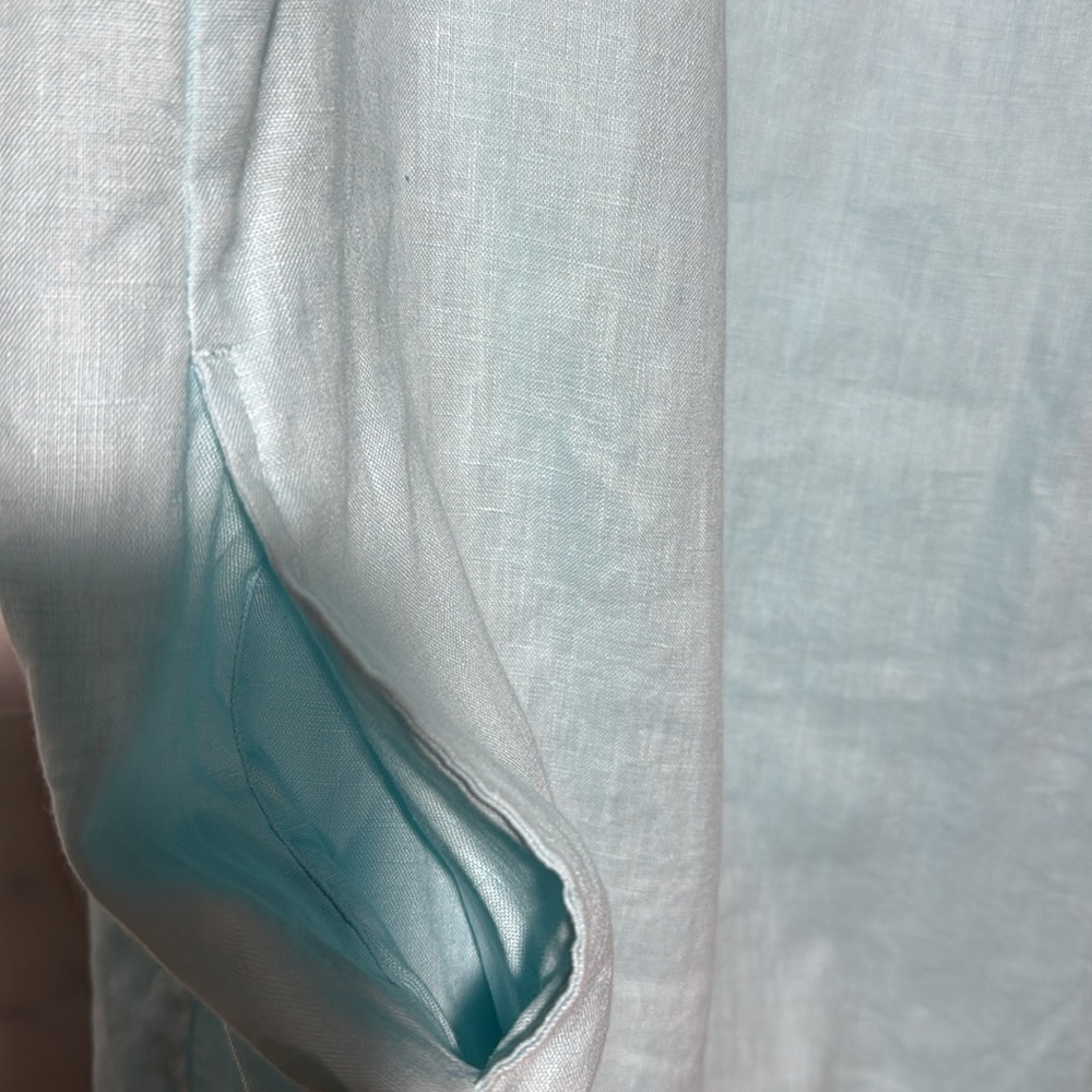 Pure Jill 100% Linen Tunic Top Sleeveless Pockets Lagenlook Aqua Blue size M - Picture 8 of 14